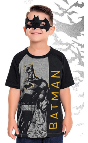 Camiseta Batman Manga Curta Máscara Fakini 03458  Tam 4 À 10