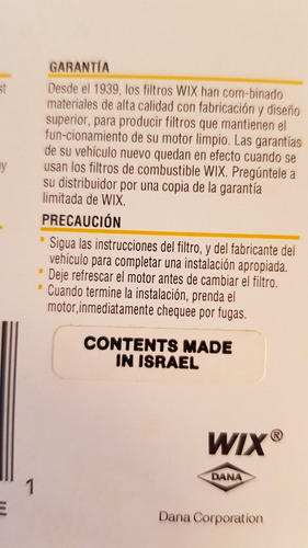 Filtro Gasolina Wix 33275 Para Toyota