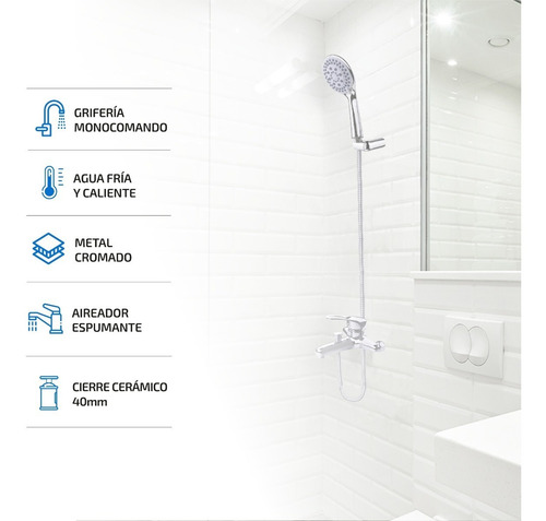Imagen 2 de 8 de Flor Ducha Monocomando Duchador De Mano Griferia Baño