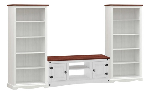 Mueble Rack De Tv + Bibliotecas - Modular - Home B/n - Lcm Color Blanco/Nogal