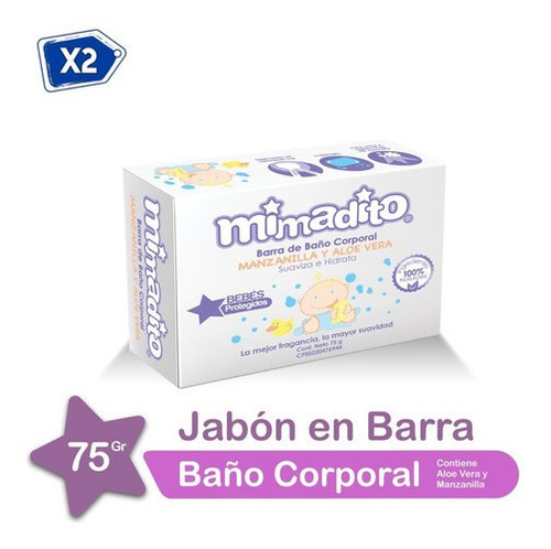 Imagen 1 de 2 de Jabón En Barra De Baño Corporal 75 Gr Mimadito
