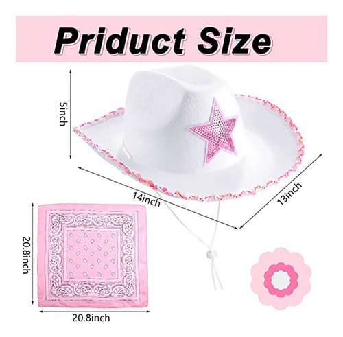 Sombrero Vaquero De Fiesta+lentes Forma De Corazon Y Pañuelo
