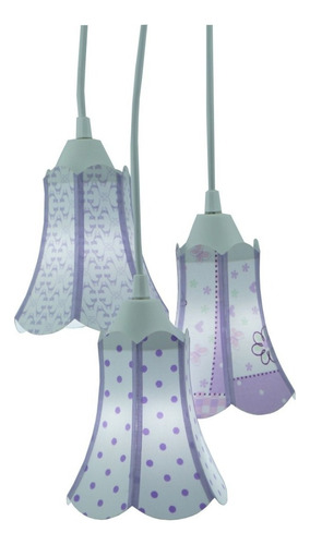 Lustre Pendente Luminária Paris Com Estampas Lilás E Branco Cor Branco/lilás 110v/220v