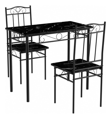 Gomyhome Juego De Comedor Rectangular Negro Con 2 Sillas