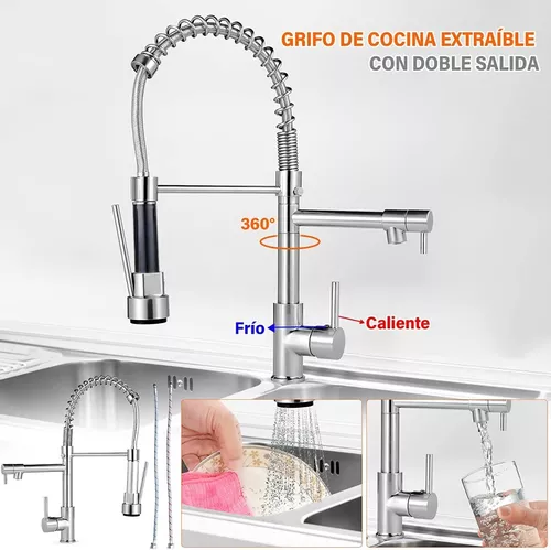 Grifo de cocina con manguera extraíble, grifo de fregadero de cocina de  latón con rotación de 360 °, un solo agujero, multifunción, mezclador de