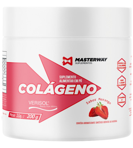 Suplemento Alimentar Em Pó Colágeno Masterway 200g Sabor Morango