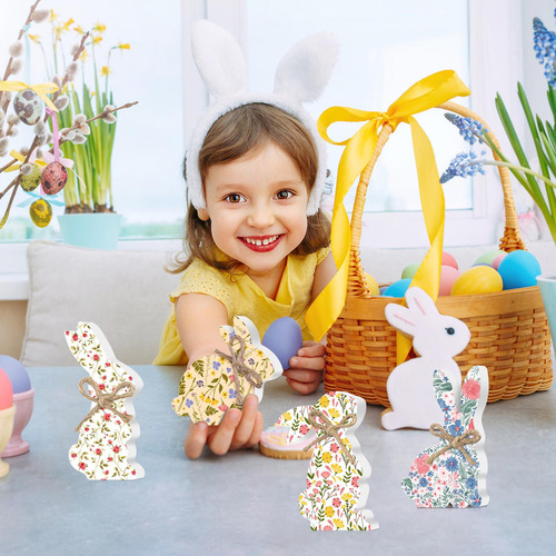 Juego De Decoración De Conejito De Pascua De Madera G Orname