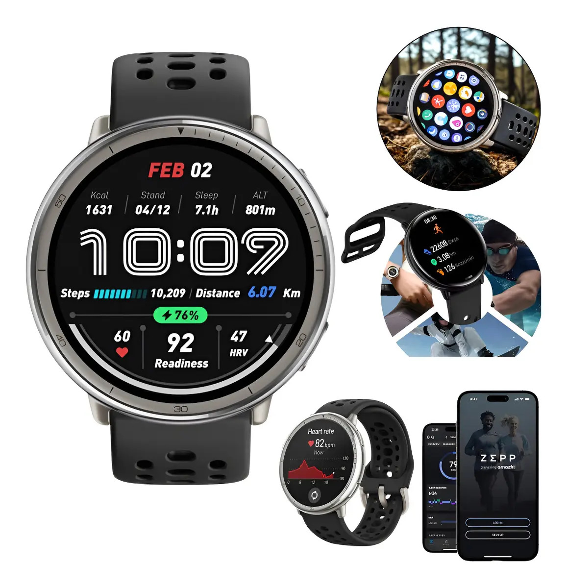 Relógio inteligente Bluetooth Amazfit Active 2 Amoled Redondo 1.32'' com 160 Modos esportivos Cor Preto