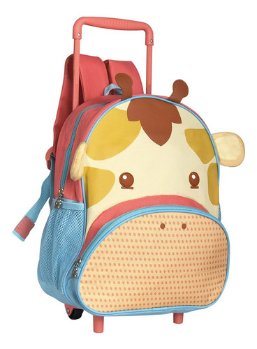 Kit Mochila Rodinha Lancheira Girafa 3d Bichinhos