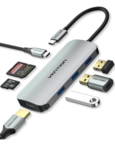 Hub Usb C A 4k Hdmi + 7 Puertos Usb 3.0 Hdmi Lector Sd/tf