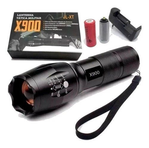 Lanterna X900 Tática Militar Zoom Recarregável Luz Led Fort Cor da lanterna Preto Cor da luz Branco