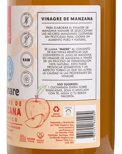 Imagen 2 de 3 de Vinagre De Manzana Orgánico 1000 Ml