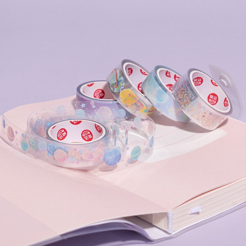 Imagen 2 de 4 de Set 5 Washi Tape Cinta Adehesiva Galaxia