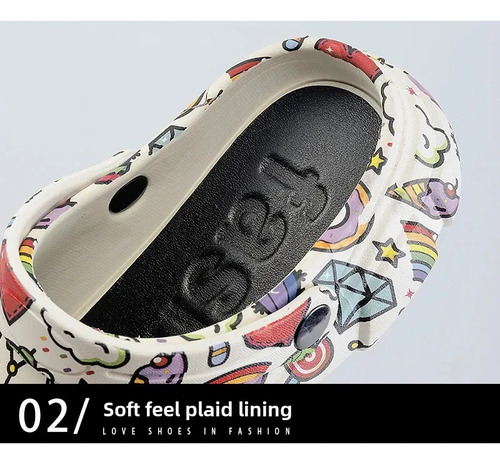 Zapatillas Con Agujero Para Mujer Cartoon Doodle, Estilo Cor