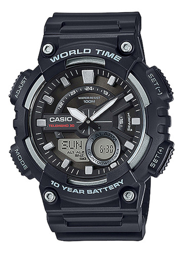 Reloj Casio Aeq-110w-1avcf World Time 10 Year Battery, Illum Negro Negro Dorado