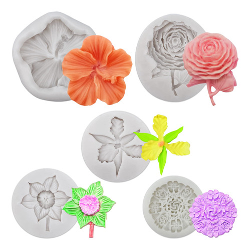 Moldes Para Fondat Con Diseño De Flores 3d De Silicona 5 Pz