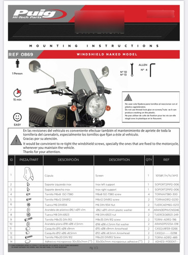 Imagen 5 de 5 de Parabrisas Moto Universal C/humo - Puig Naked 0869h