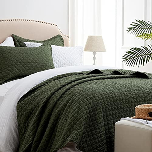 Sunstyle Home Quilt Set Queen Olive Green Ligero Colcha Full