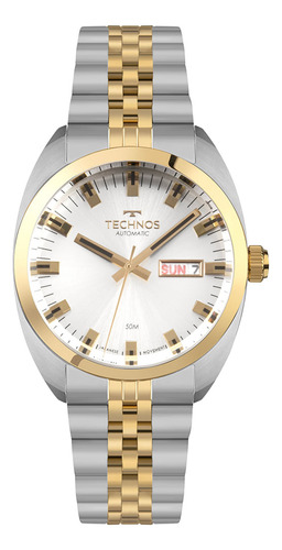 Relógio Technos Masculino Automatico Bicolor - 8205oq/1k Bisel Prata