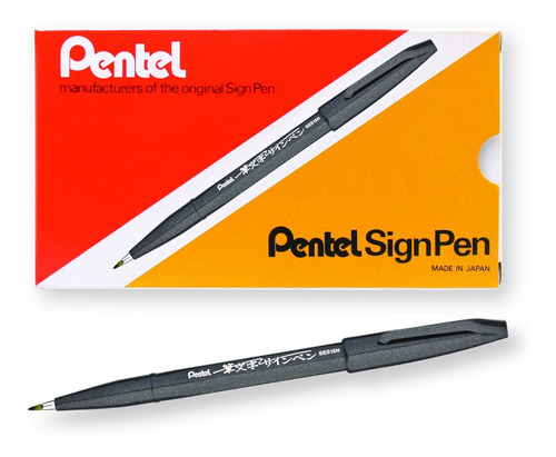 Bol Igrafo Punta Pincel Pentel Tinta Ocre. Estuche De2