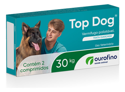 3x Top Dog 30kg 2 Comprimidos Vermifugo Para Cães - Ourofino