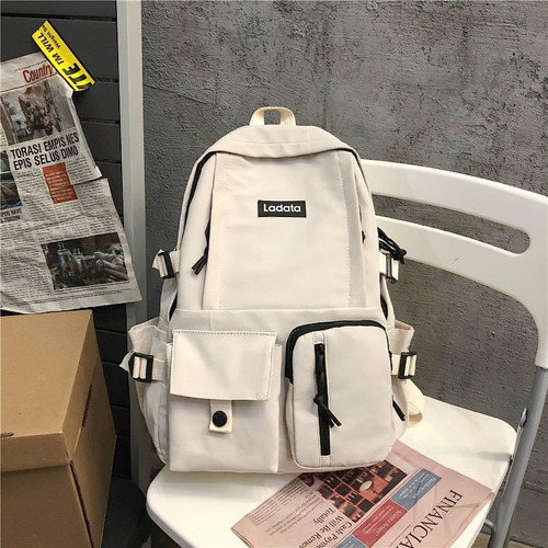 Mochila Escolar Kawaii De Moda, Mochilas Multibolsillo De Gr Cor Blanco