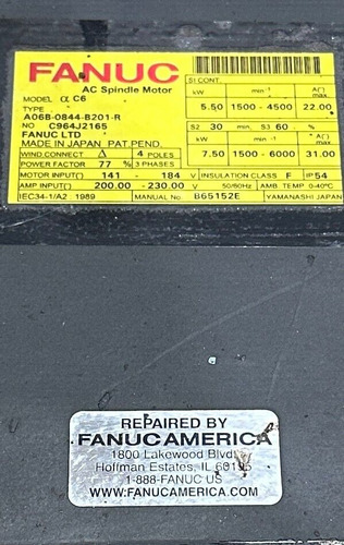 Repaired Fanuc A06b-0844-b201 / A06b-0844-b201-r Ac6 Ac Bbz (Reacondicionado)