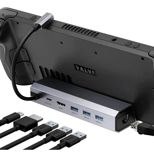 6 Em 1 Hub Steam Deck Dock Station 4k 60hz Suporte Base Rj45