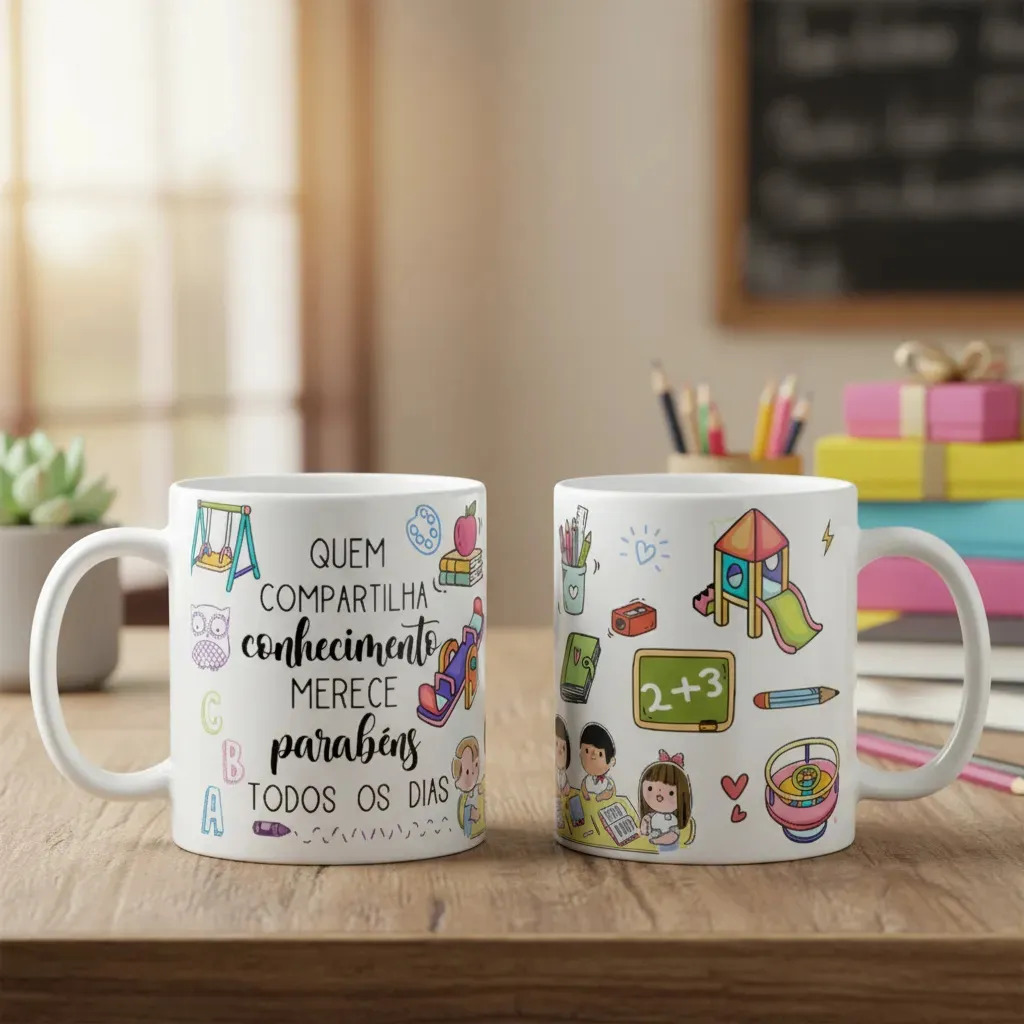 Caneca Presente Dia Dos Professores Lembrança Professores Branco Educação Infantil
