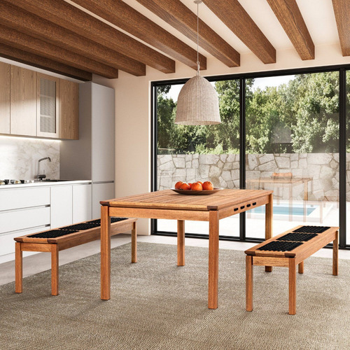 Conjunto Sala De Jantar 1 Mesa 2 Bancos 180cm Hawt