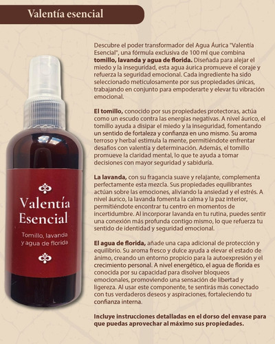Agua Áurica Valentía Esencial Miedos Tomillo Lavanda 100ml