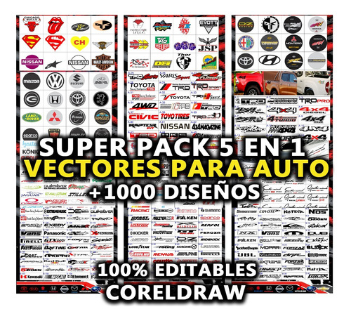 Super Pack 5en1 Vectores Para Auto +1000 Diseños Vectorizado