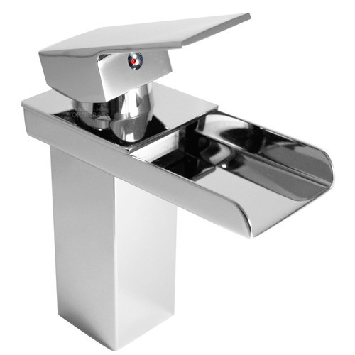 Torneira De Banheiro Monocomando Cascata Quadrada Baixa Império Imports Calha De Metal Cromado Luxo