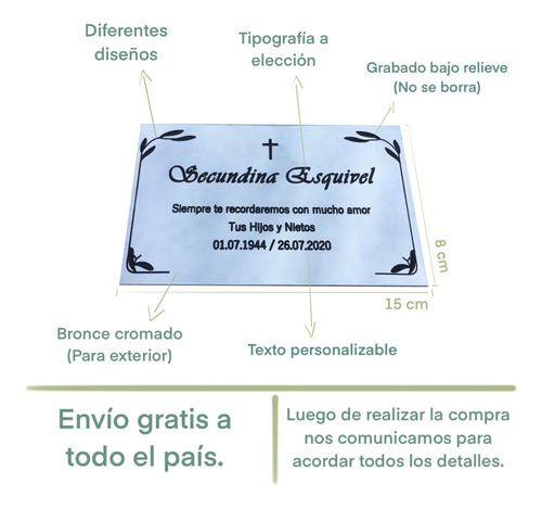 Placa Bronce Funeraria, Cementerio, Nicho, Lapida,tumba 15x8