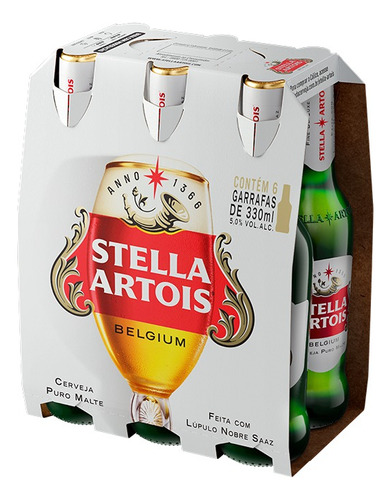 Cerveja Puro Malte Stella Artois Garrafa 330ml Com 6 Uni