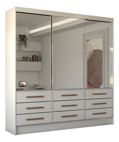 Guarda-roupa Casal Taylor Premium 3 Portas 9 Gavetas Com Cor Branco