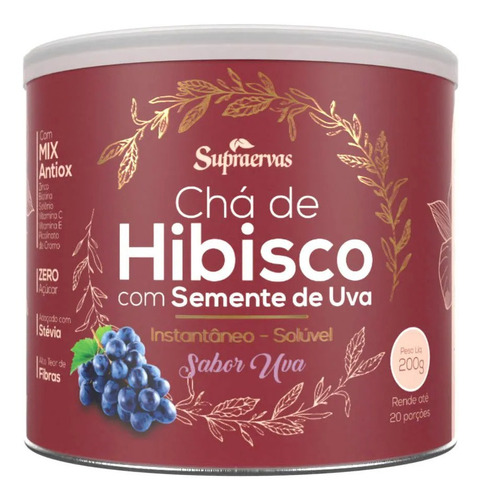 Chá Hibisco C/ Sem De Uva 200g - Solúvel Sabor Uva