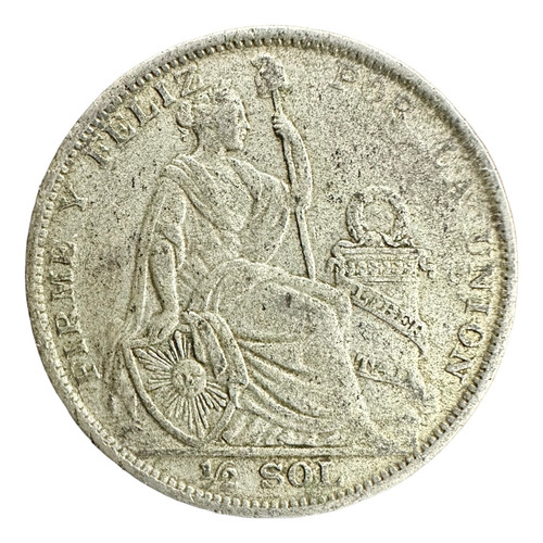 Perú - 1/2 Sol - Año 1927 - Km #216 - Plata .500