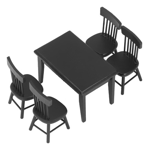 Juego De Mesa Y Sillas Dollhouse 1:12 De Madera Negra