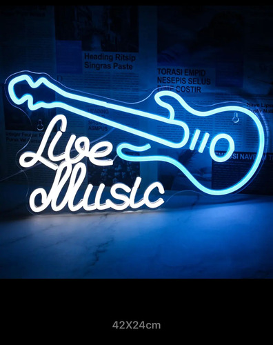 Letreiro Neon Led Love Music Guitar