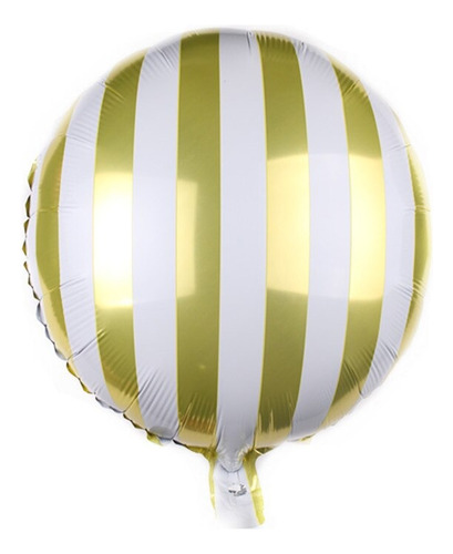 Globo Metalizado Caramelo Rayas Dorado Y Blanco Helio O Aire