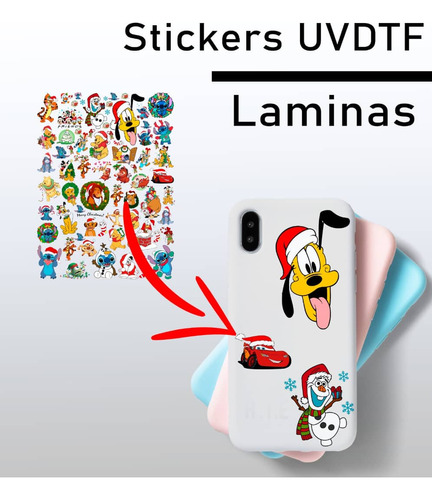 Stickers Uv Dtf Disney Navideños Para Forros De Celulares