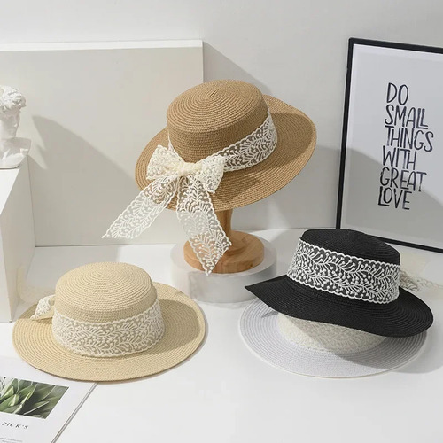 Sombrero De Paja Con Lazo Para Mujer Con Protección Solar Gr