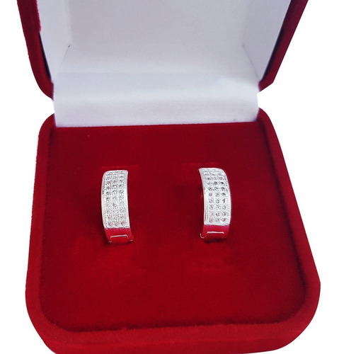 Imagem 3 de 6 de Brinco Argola Feminino Cravejado Zirconia Prata Maciça 925