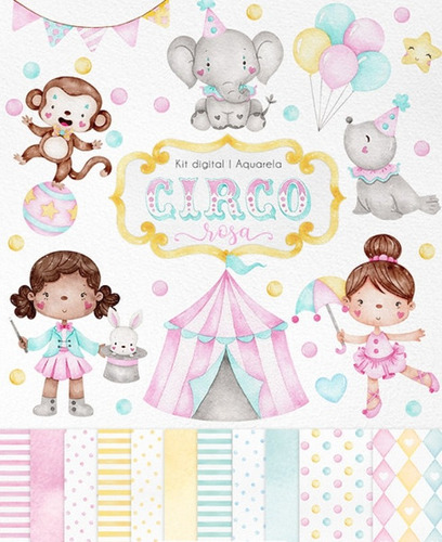 Kit Imagenes Png Cliparts Circo Nena Niña Rosa Acuarela Ni53