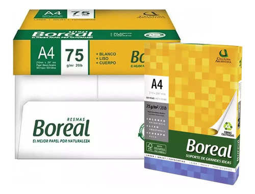 Kit Caja X 10 Resmas Boreal A4 75 Grs. 21x29,7 Cms.  Blanco