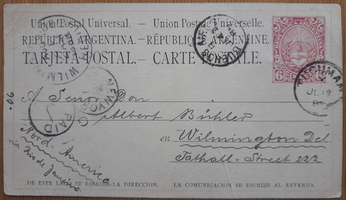 Estampillas Argentina, Postal 1889 A Usa