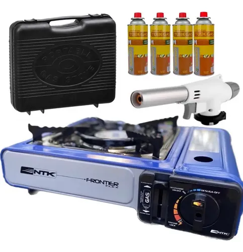 Kit Fogareiro Fogão Portátil Camping Pesca + Acessórios Frontier Azul
