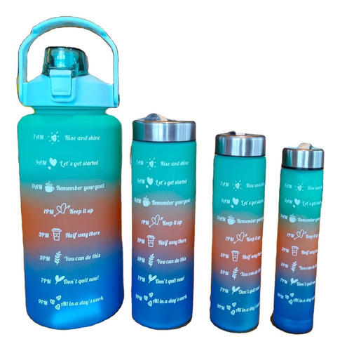 Termo Botella Agua Motivacional Set X 4 Unidades Stickers