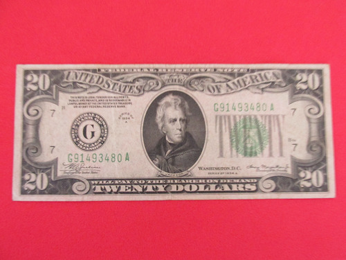 Antiguo Billete 20 Dolares Estados Unidos Año 1934 Escaso 